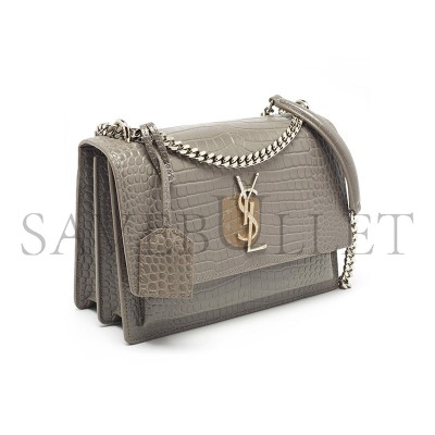 YSL SUNSET MEDIUM CHAIN BAG IN CROCODILE-EMBOSSED SHINY LEATHER 442906DND0E1424 (22*16*6.5cm)